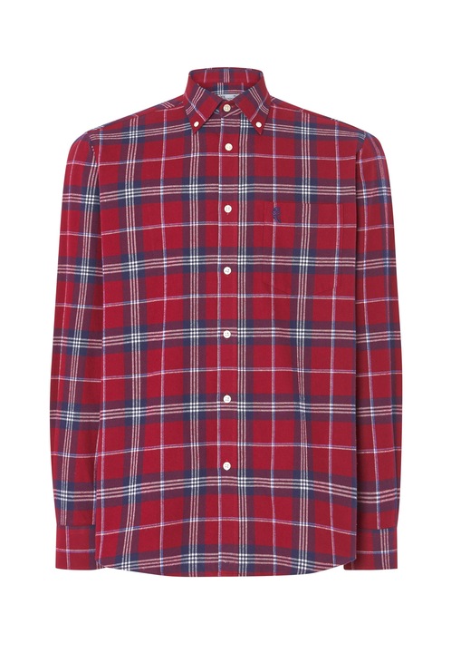 Camasa casual barbati, El Buho Nocturno, flanel rosu cu carouri bleumarin, 100% bumbac, cu buzunar, S INTL