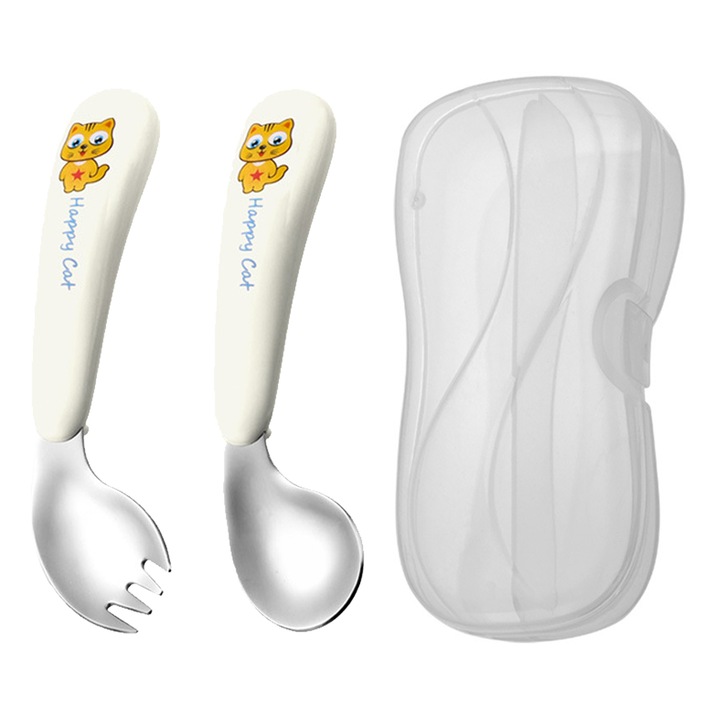 Jormftte gyermek evőeszközkészlet, ívelt villa, kanál, egyedi minták, könnyen használható