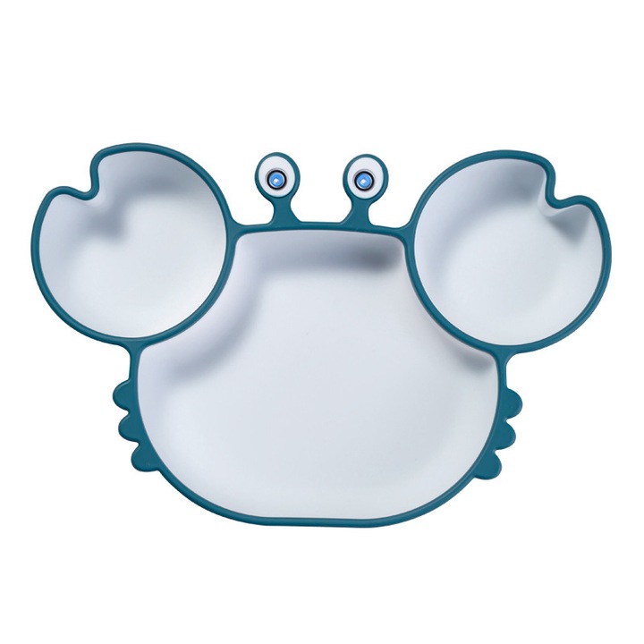 Szilikon tányér tapadókoronggal babáknak, Jormftte, rák forma, 3 rekeszes, könnyen tisztítható, 20x20cm