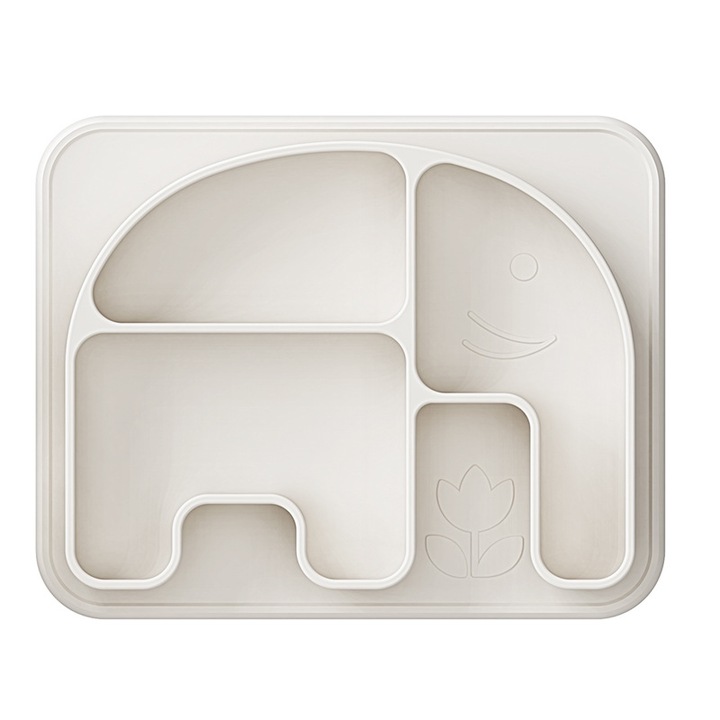 Szilikon tányér babáknak tapadókoronggal, Jormftte, állat alakú, élénk színek, újrafelhasználható, csúszásmentes, szürke