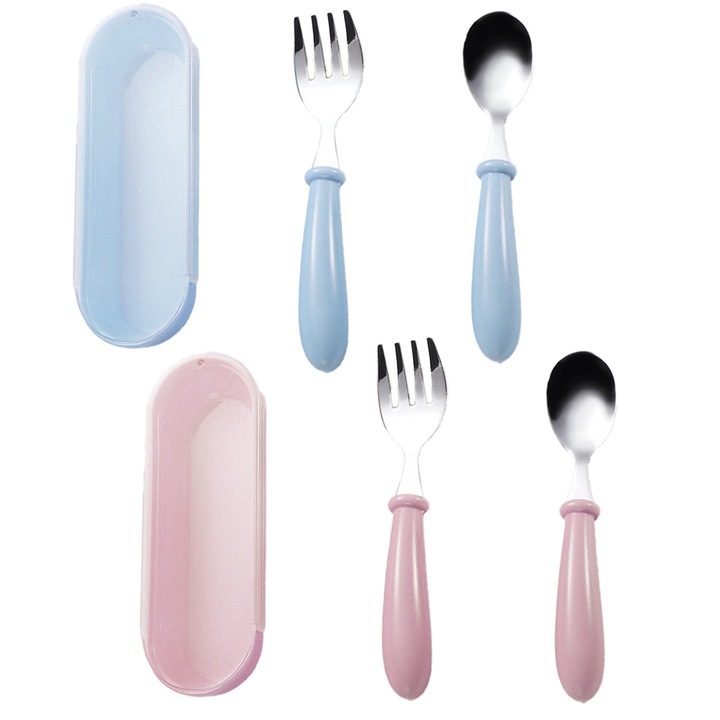 Tacamuri pentru copii si copii mici - Set de tacamuri pentru copii - Set de tacamuri metalice pentru copii, Model 6