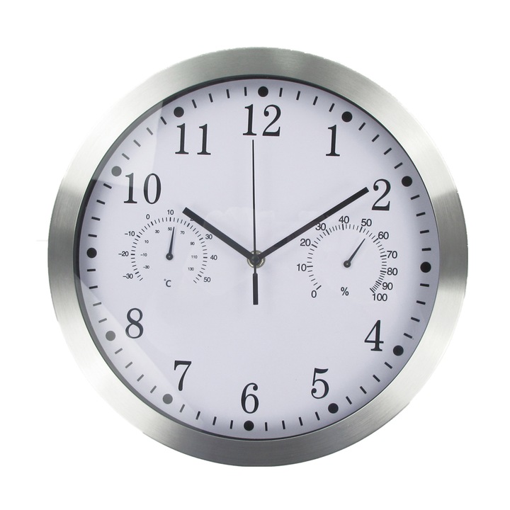 Ceas de perete rotund retro impermeabil pentru interior/exterior cu termometru, ceas de perete cu cuart, decor pentru casa/terasa, 6708-Ceas cu temperatura si umiditate-Alb