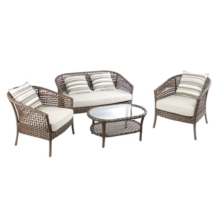 Set mobilier gradina Kring Napoli: canapea, 2 scaune si masa, Maro/Alb