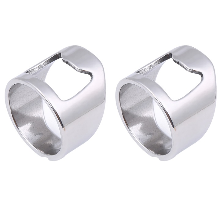 Set 2 inele deschizator de sticle unisex, otel inoxidabil, argintiu