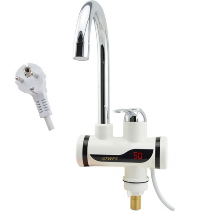 Robinet Electric pentru Incalzirea Instantanta a Apei, Afisaj LCD al Temperaturii, Alb
