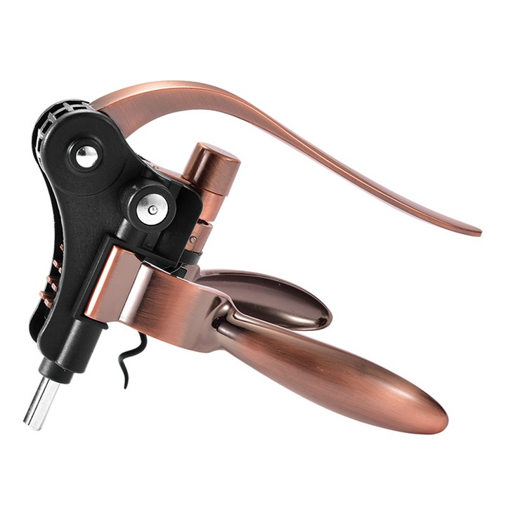 Bornyitó készlet, dugóhúzó, sörnyitó fóliavágóval, boros dugóval és extra spirállal, vörös bronz