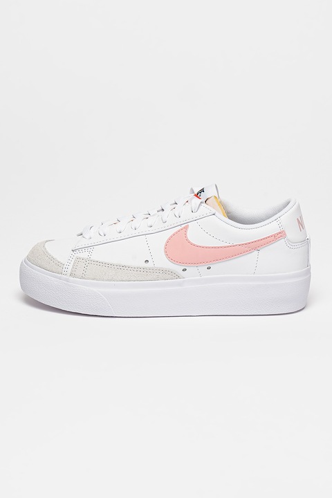 Nike, Pantofi sport low-cut de piele cu garnituri de piele intoarsa Blazer, Alb, Roz, 7.5