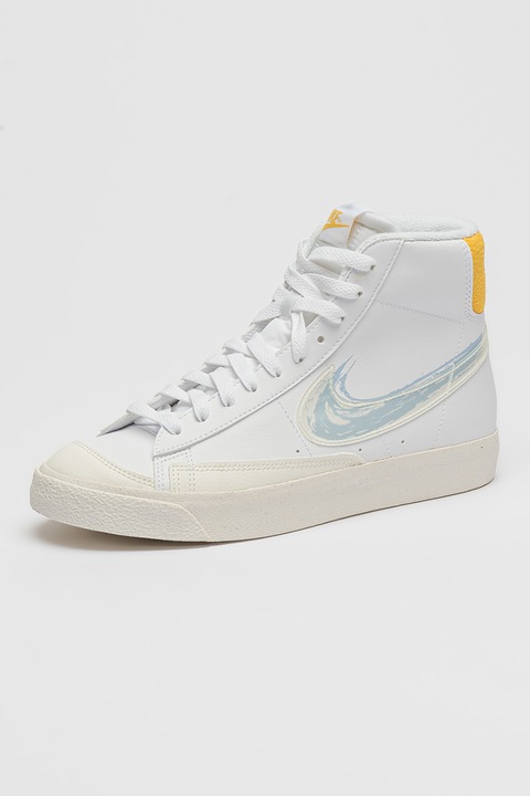 Nike, Pantofi sport inalti din piele ecologica Blazer Mid '77, Alb/Galben