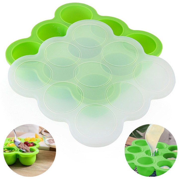 Forma cuburi de gheata, silicon alimentar, verde, 18.5x4.5cm, cu capac