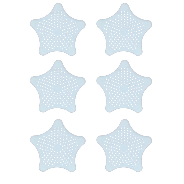 Комплект от 6 силиконови цедки, бели, за сифони на вани и мивки