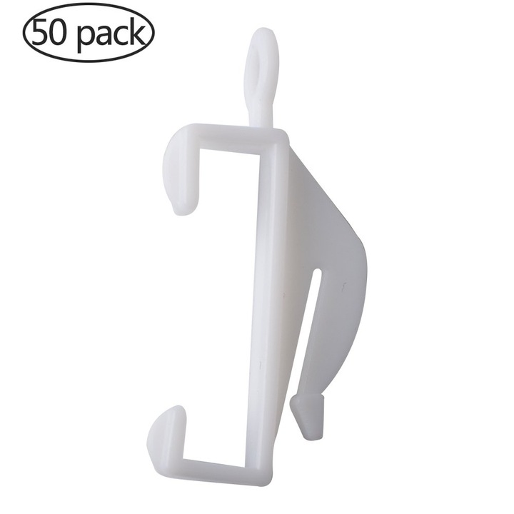 Cleme pentru banda draperie ZYBLSSBB LSM2XH11616-WFLD-99, din plastic, ajustabile pentru sina 20–35 mm, alb, set 50 buc, 48 x 22 x 5 mm