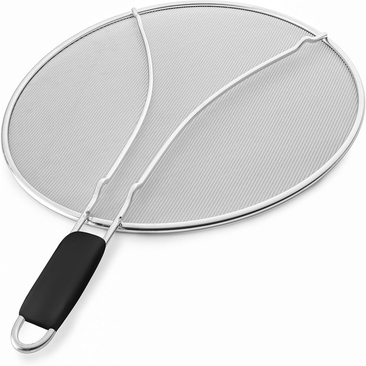 Fröccsenésgátló sapka, QttvbTna, rozsdamentes acél, TPR fogantyú, 350 fokos ellenállás, 13" ezüst