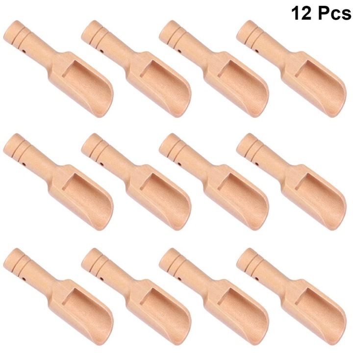 Set 12 lingurite pentru sare, Lemn de fag, 2.3x7.6cm, Bej