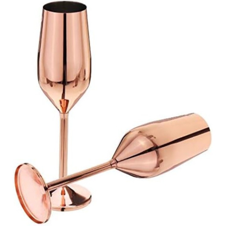 2 db pezsgőspohár készlet, rozsdamentes acél, rózsaszín, 200 ml, 4,5x6,4x22,2 cm