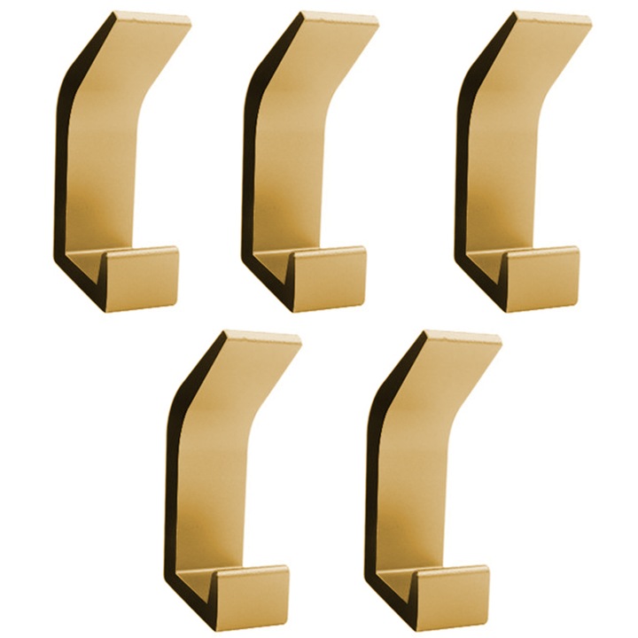 Set 5 carlige de perete, aliaj de aluminiu, auriu, 7.5x2.5cm