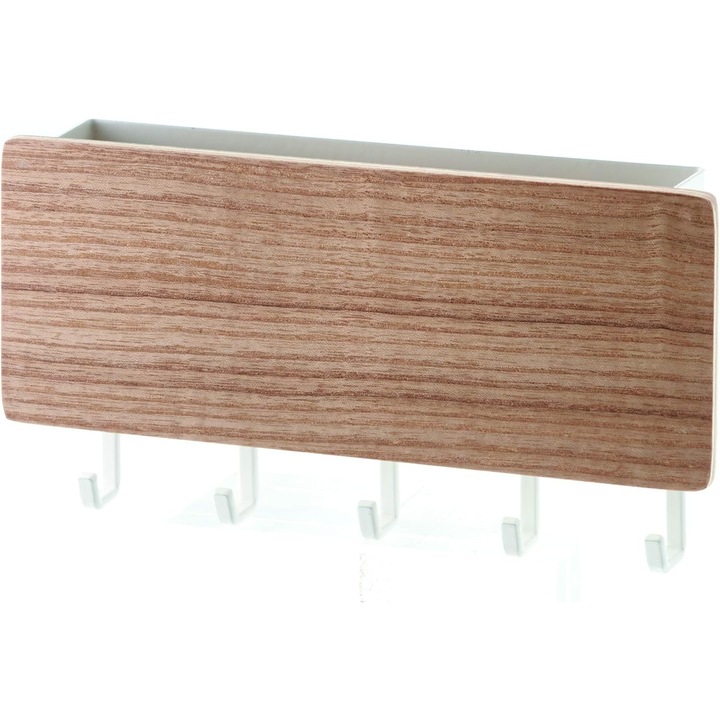 Suport chei, Otel / Lemn, Montare perete, 3 x 18.3 x 10 cm, Bej