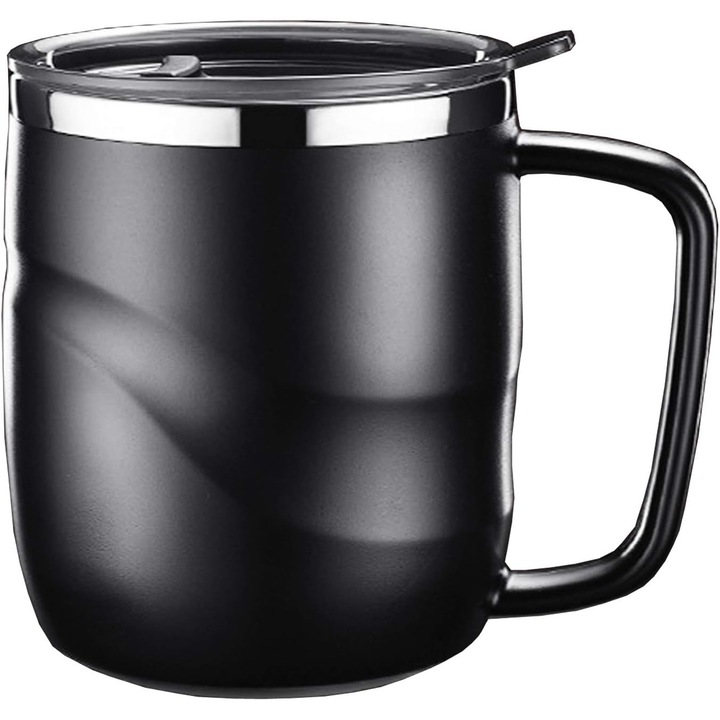 Cana termoizolanta din inox, capac cu sigilare, negru, 400ml