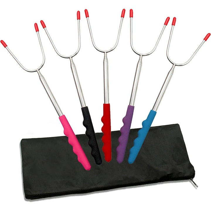 Set 5 Ustensile gratar, Telescopice, Inox, Lungime 29.5-115cm, Multicolor