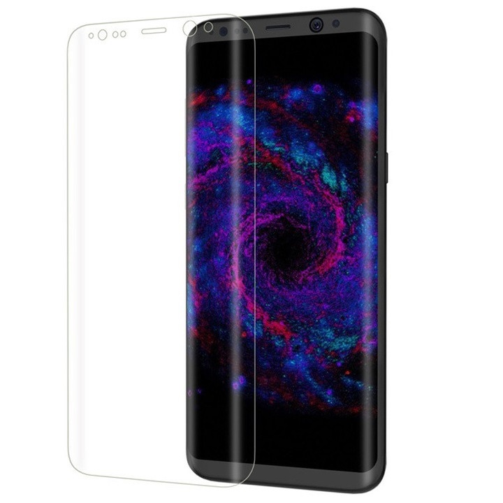 Протектор Full Face, за Samsung Galaxy S8 Plus, извити ръбове, пластмаса, прозрачен
