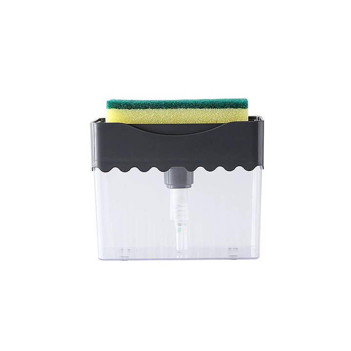 Dozator de sapun pentru bucatarie cu suport pentru burete QttvbTna, capacitate mare 13oz, economisire spatiu, negru