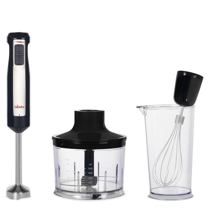 Blender Vertical, Biovita X-BLEND, 800W, 3 Accesorii Incluse, 5 Trepte, Functie Turbo, Negru