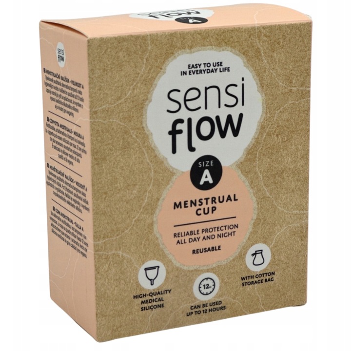 Менструална чашка Sensi Flow, размер А, изработена от медицински силикон, за многократна употреба