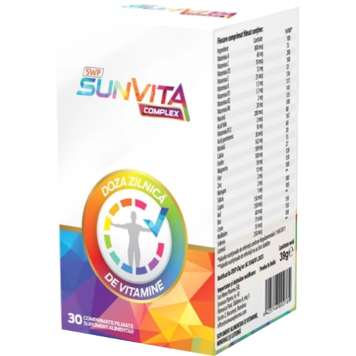 Sunvita Complex, Sun Wave Pharma, Complex vitamine si minerale, doză zilnică de vitamine, 30 comprimate