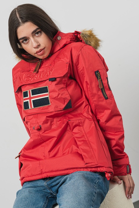 Geographical Norway, Aubergine bebújós kapucnis télikabát, Piros