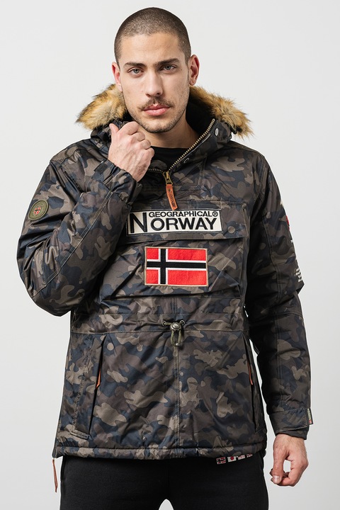 Geographical Norway, Подплатено зимно яке Barman с еко пух, Черен/Каки, 3XL