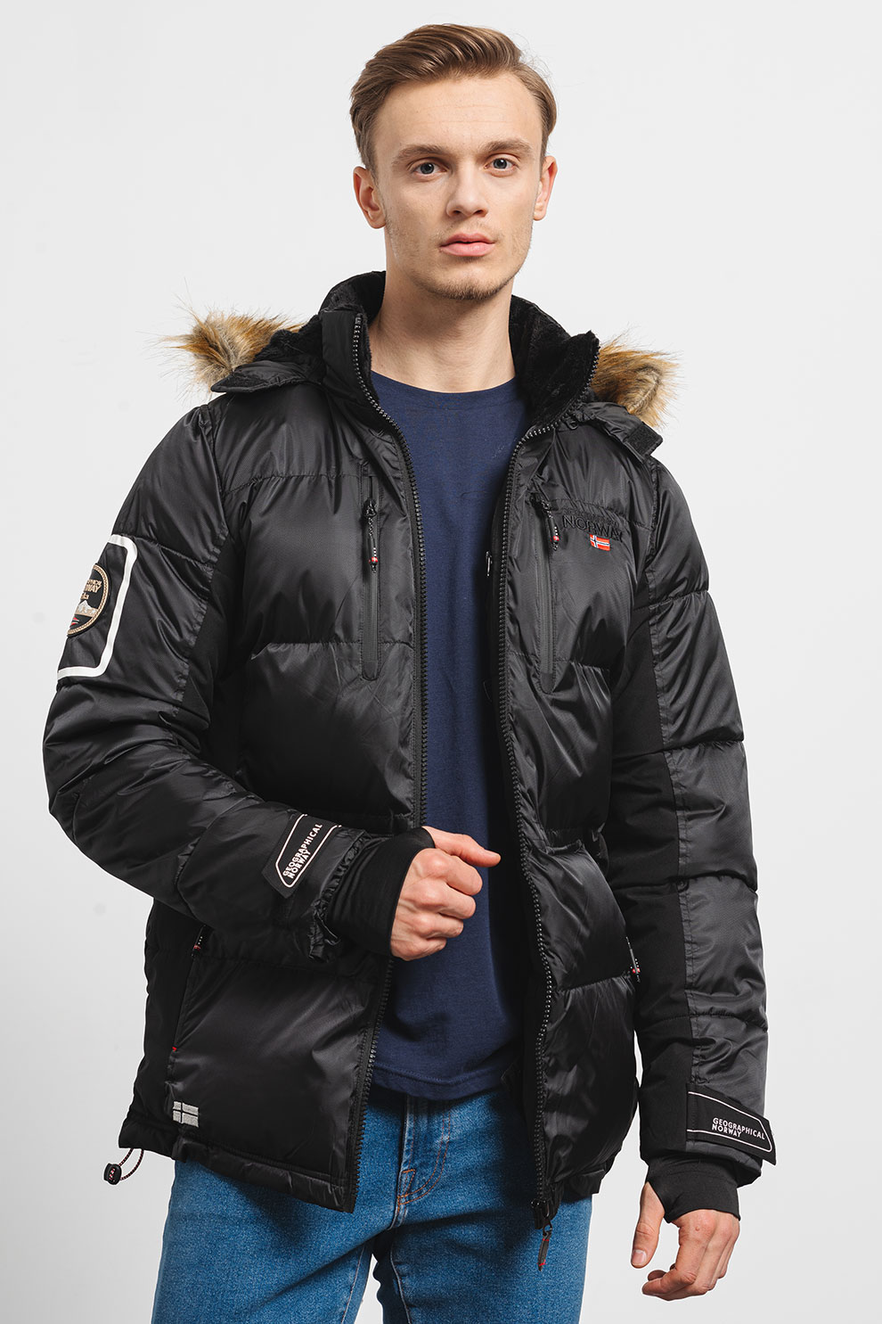 Geographical Norway Danone Men Donsjas Heren - Warme Winterjas Met Capuchon Zwart XXL