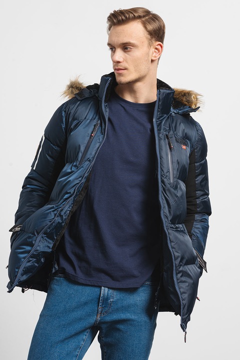 Geographical Norway, Danone télikabát levehető kapucnival, Fekete/Tengerészkék, 2XL