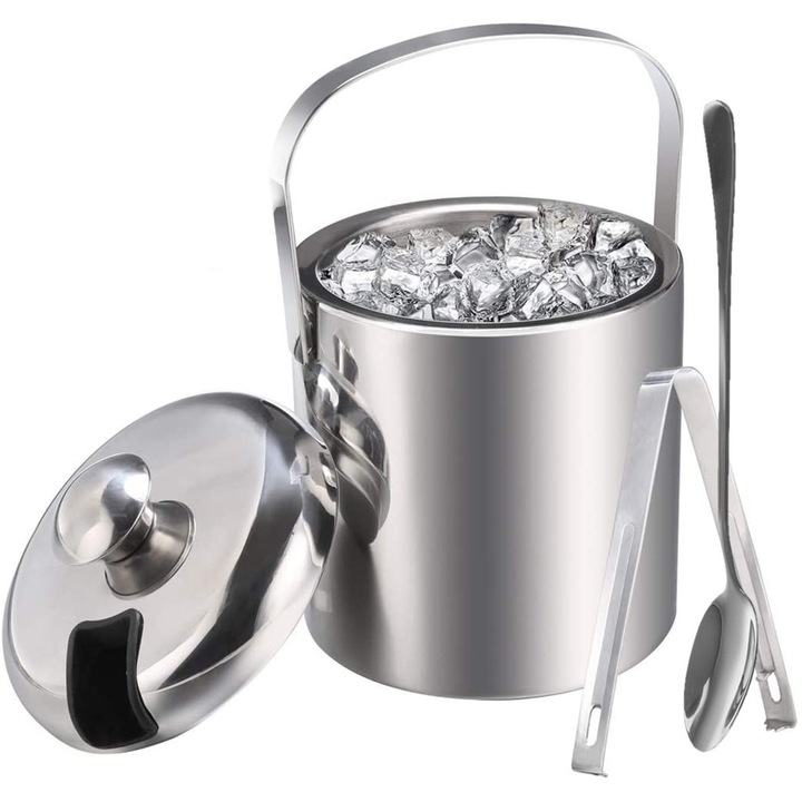 Recipient pentru gheta cu cleste si lingura, Stator, Inox, 1,3l, Argintiu