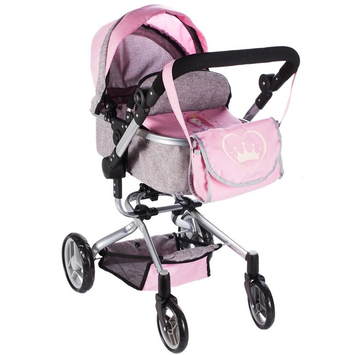 Babakocsi babákhoz, Állórész, Műanyag, Textil, Rózsaszín, Fekete