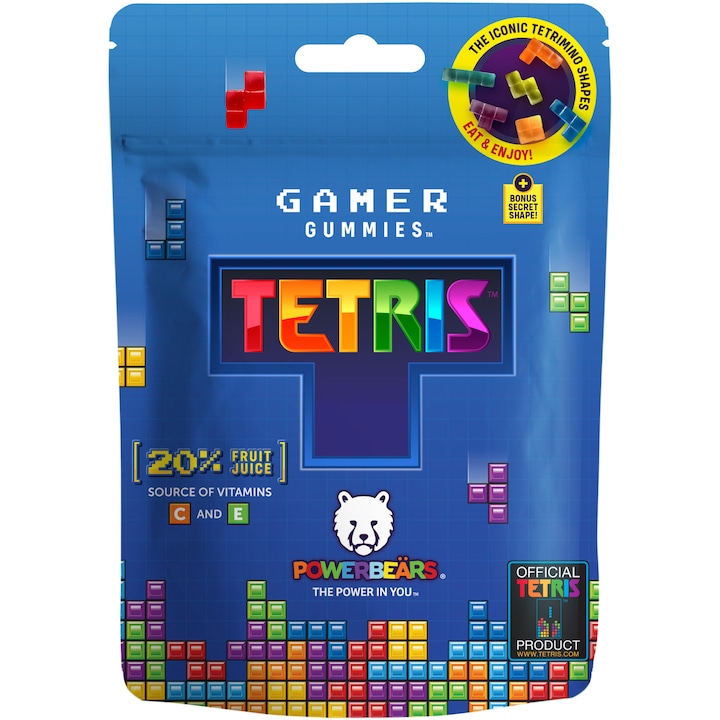 Jeleuri gumate Tetris Powerbears cu 20% suc din fructe, vitamina C si vitamina E, 125g