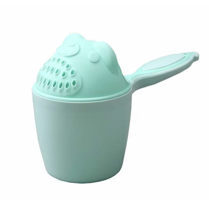 Cana pentru clatire par bebelusi, orificiu tip stropitoare, 20x10.5cm, plastic verde