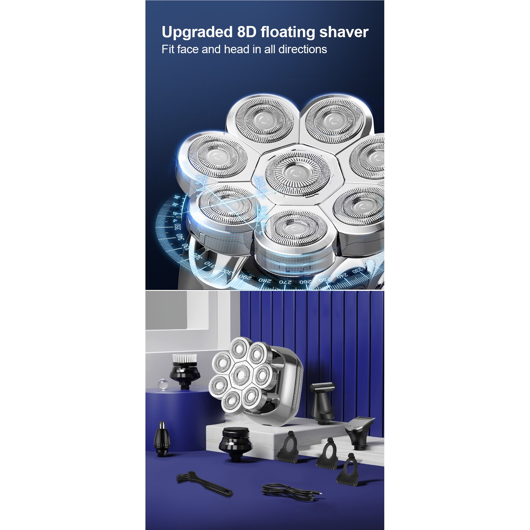 Професионална самобръсначка за мъже CLAUSTEEL 8D, С 8 ножчета ...
