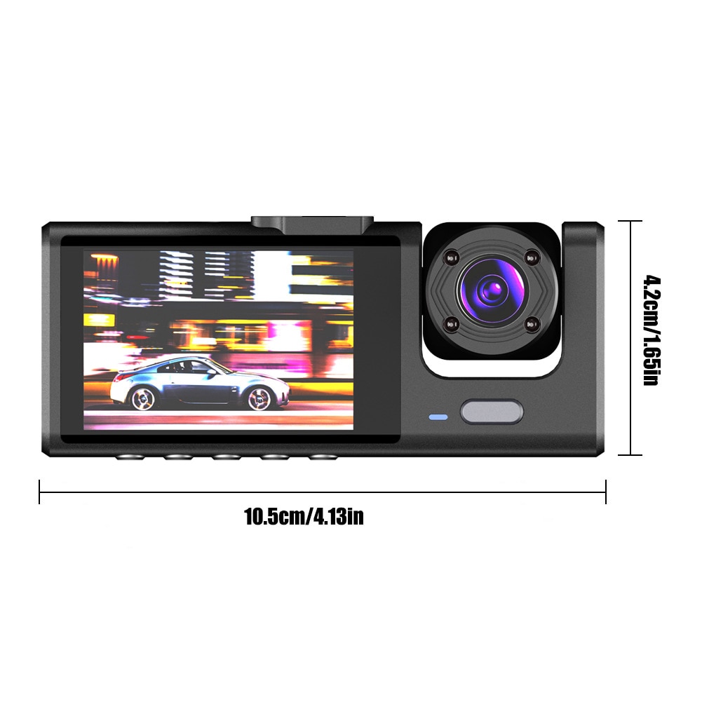 Camera Auto De Bord DVR Qeno® TRIO Camera High PRO Full HD 1080P, 3  Lentile, Camp Vizual Ultra-Larg De 170°, IPS Display 2″, Night Vision,  Inregistrare Dubla, Loop Recording, G-sensor, Detectare Miscare