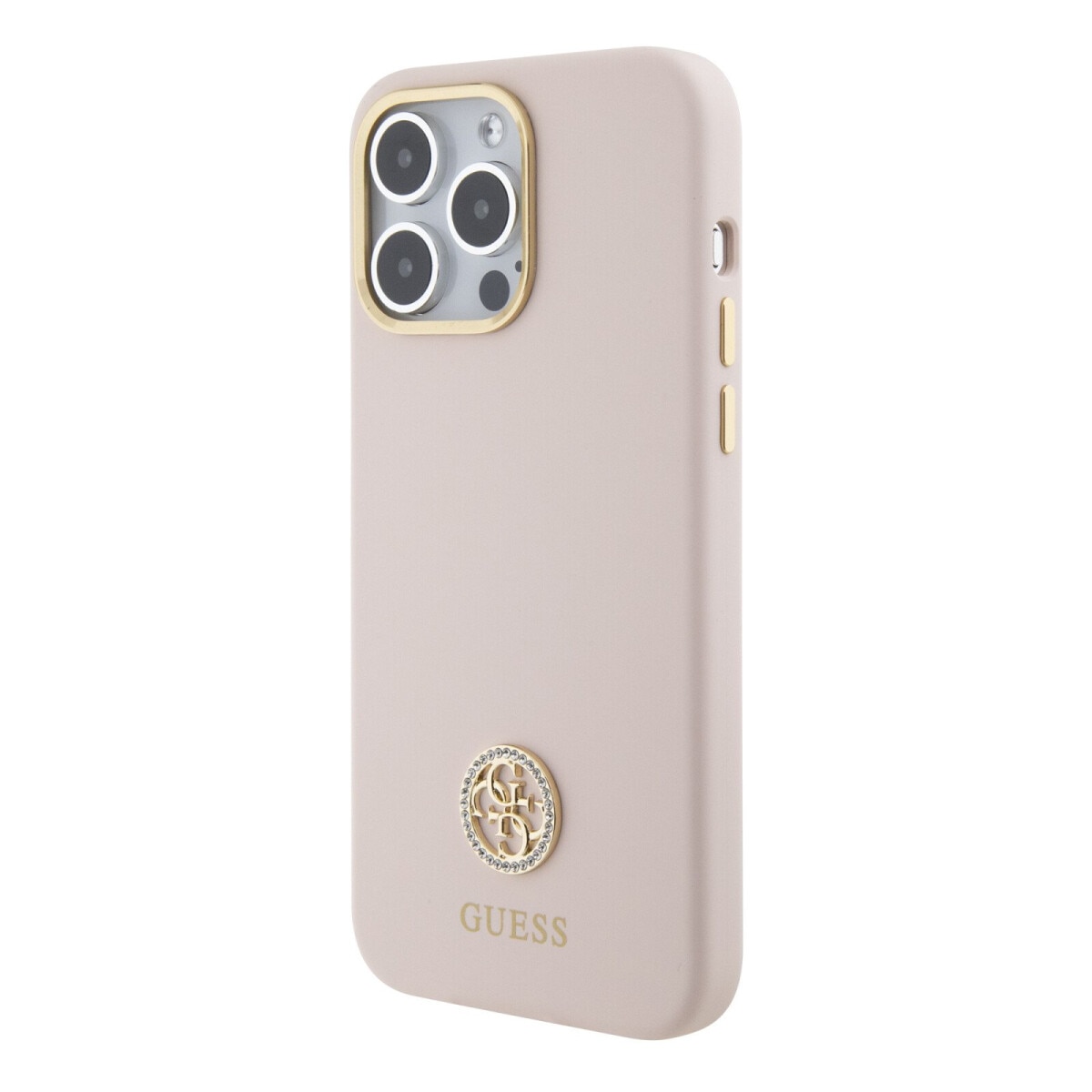 Husa de protectie Cover Guess Liquid Silicone 4G Strass Metal Logo pentru iPhone 15 Pro Max, Pink