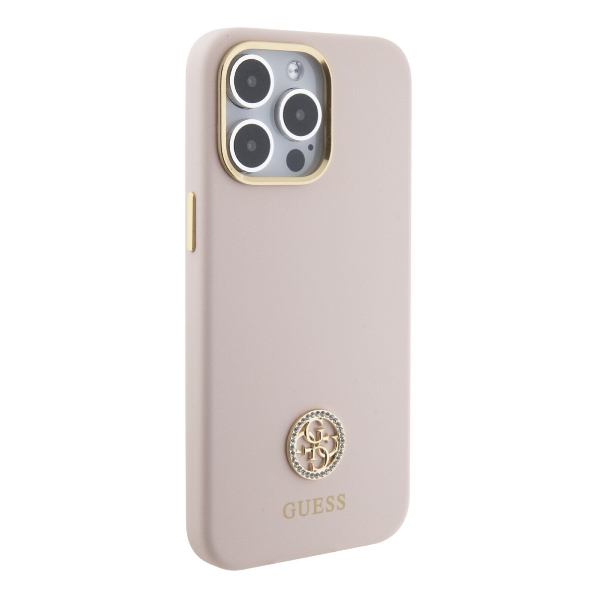 Husa de protectie Cover Guess Liquid Silicone 4G Strass Metal Logo pentru iPhone 15 Pro Max, Pink
