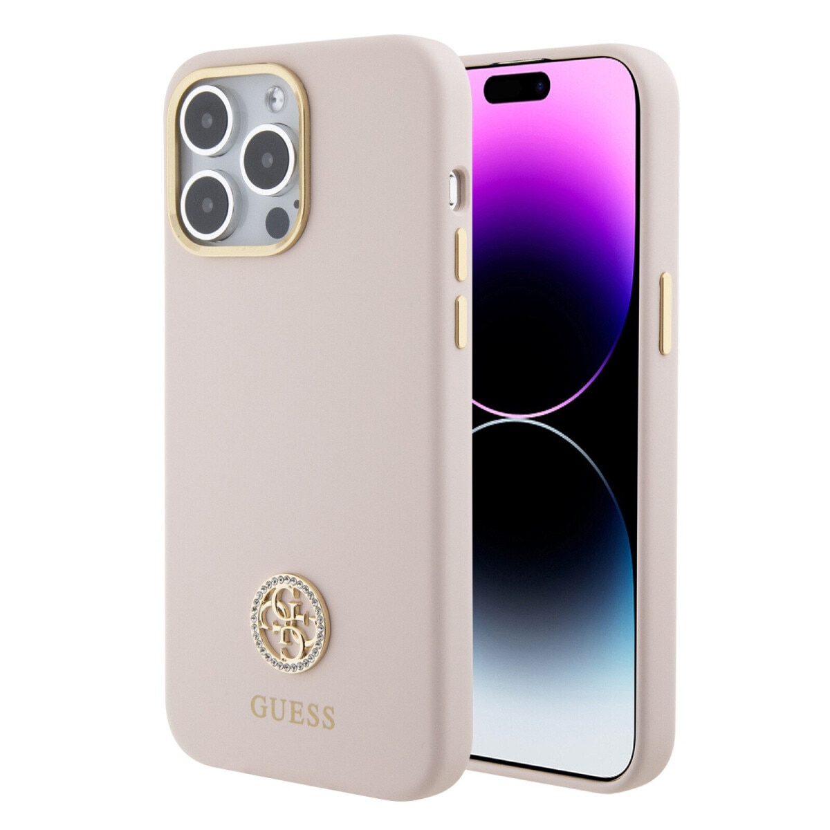 Husa de protectie Cover Guess Liquid Silicone 4G Strass Metal Logo pentru iPhone 15 Pro Max, Pink