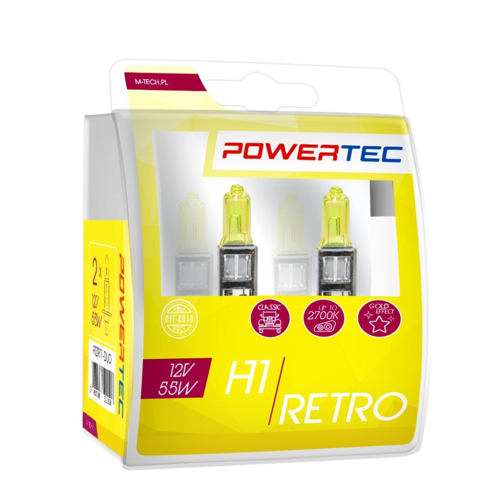 Set 2 becuri, Power-Tec, Bec cu halogen retro, H1, 12V - eMAG.ro