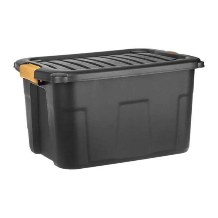 Cutie de depozitare din plastic, cu capac blocabil, de mare rezistenta la frig si inghet, stivuibila, negru, 12 l, 39x29.5x18 cm