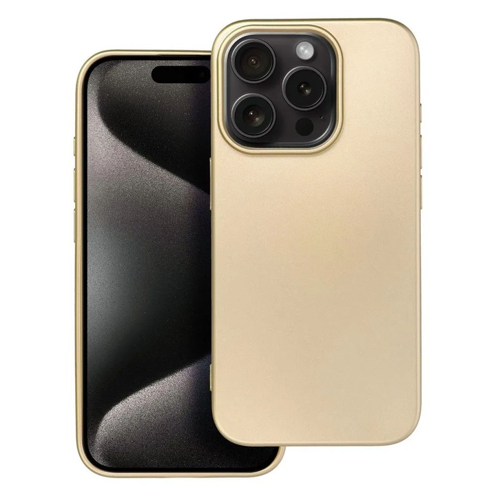 Husa de Protectie din Silicon pentru Apple iPhone 15 Pro Max, Protectie Camera, Interior Microfibra, Metallic Color, Gold