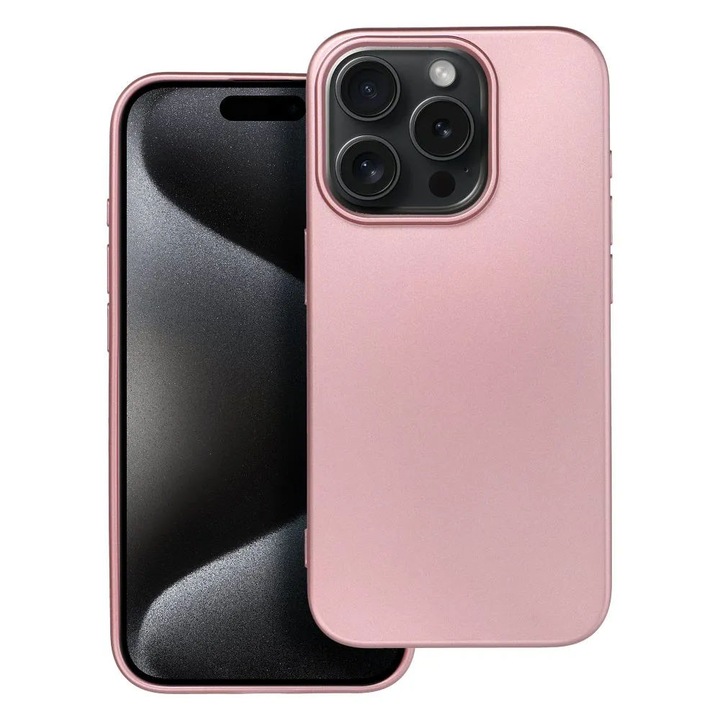 Husa de Protectie din Silicon pentru Apple iPhone 15, Protectie Camera, Interior Microfibra, Metallic Color, Roz