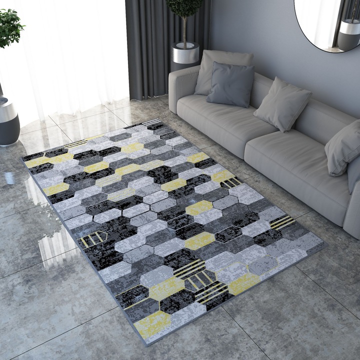 Szőnyeg, polipropilén, 160 x 230 cm, méhsejt mintás