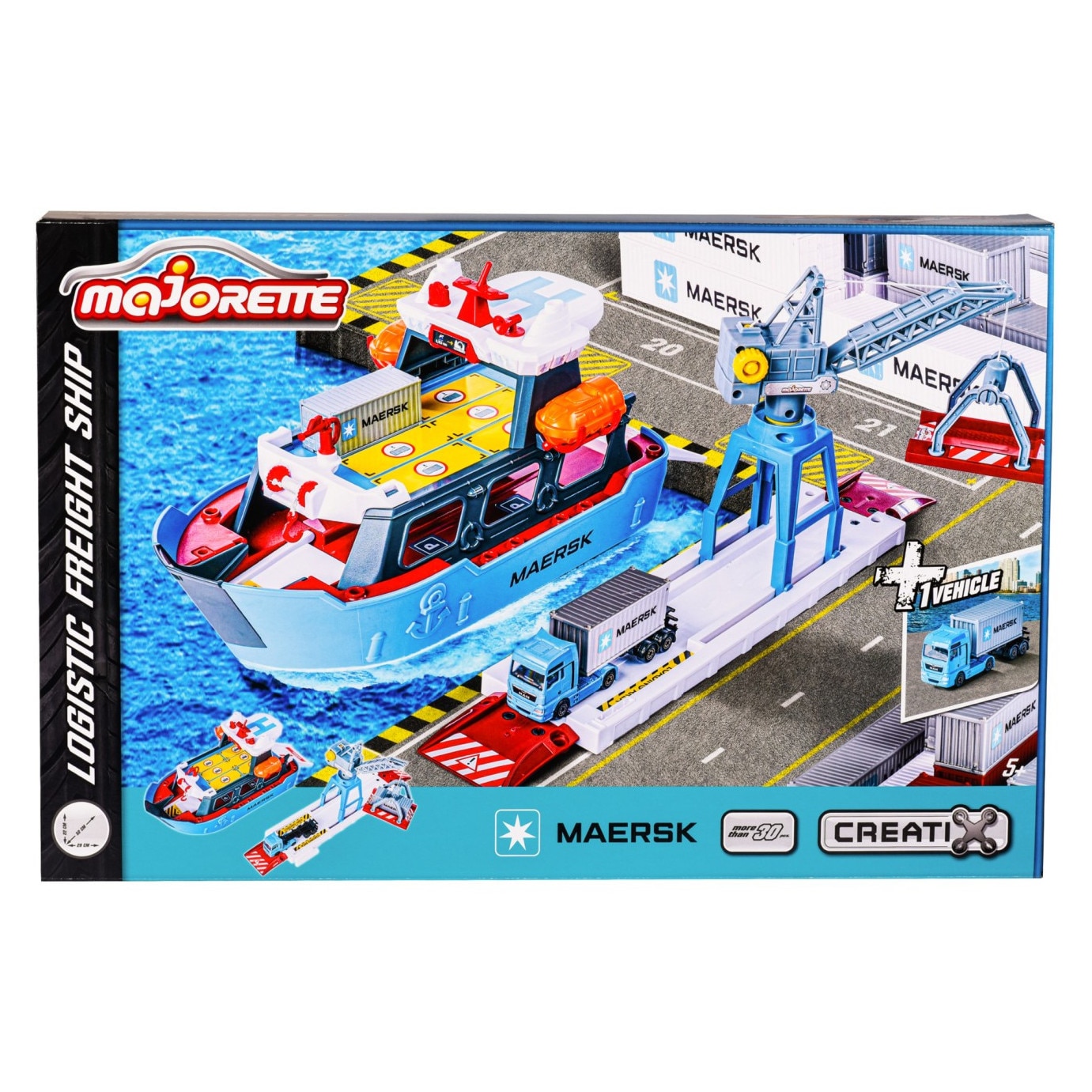 Set Majorette Creatix Logistic Freight Ship cu nava, camion si