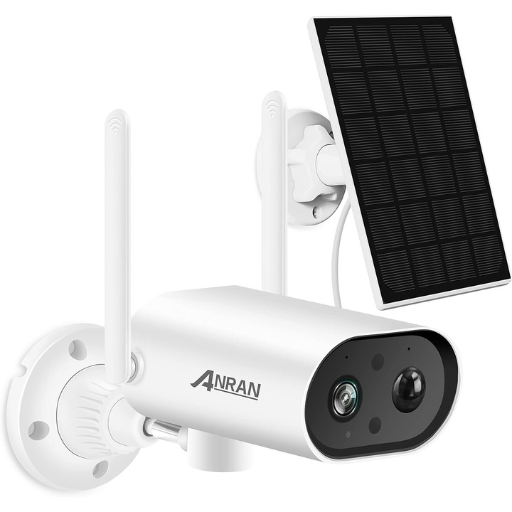 Camera de supraveghere Anran S02, Incarcare solara, 2K FHD, Color Night Vision, Detectie PIR, Audio bidirectional, IP65, Wi-Fi, Alb