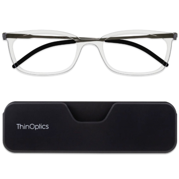 Компактни диоптрични очила с рамки ThinOptics Connect, С кутийка, Диоптър +2.5, Безцветен