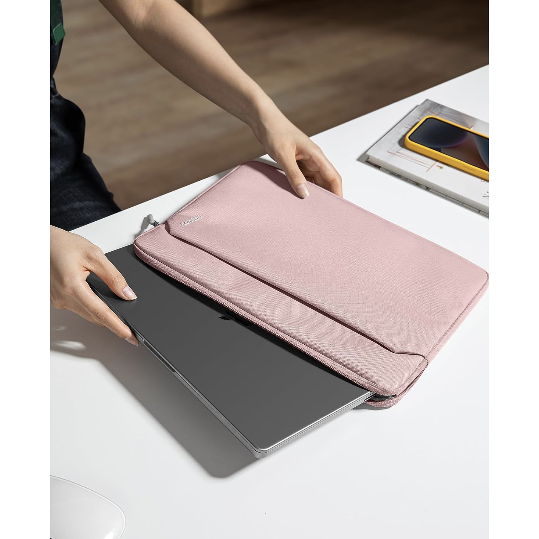 Husa, A18, pentru laptop de 14 inchi, TomToc, roz