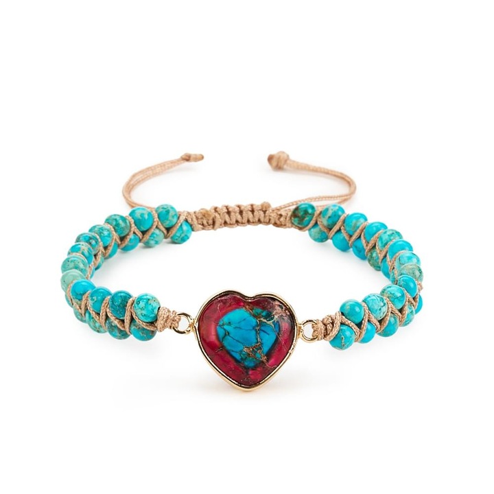Bratara Energetica Handmade Double Heart Chakra, Piatra Naturala, Reglabila, Onuvio™, Albastru Deschis